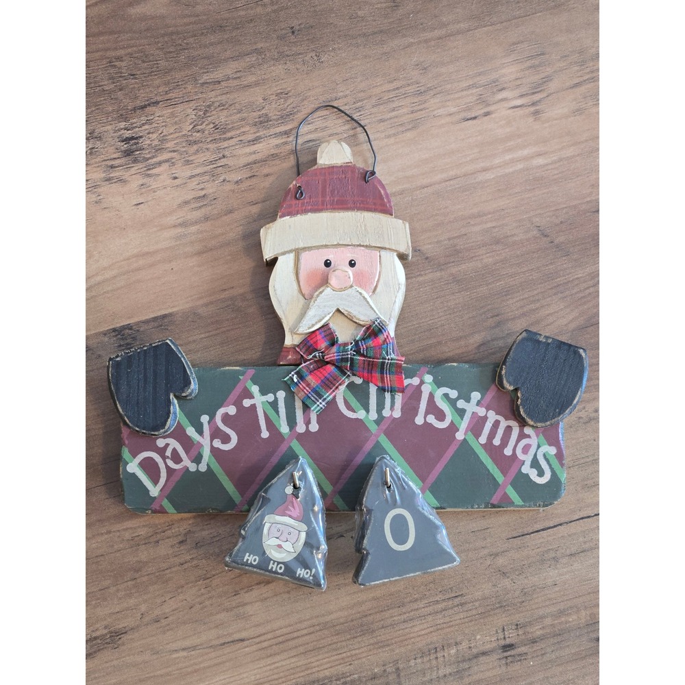 Rustic Folk Art Wood Santa Advent Calendar Days Til Christmas Countdown Sign